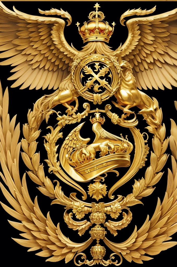 Golden coat of arms with crown and wings