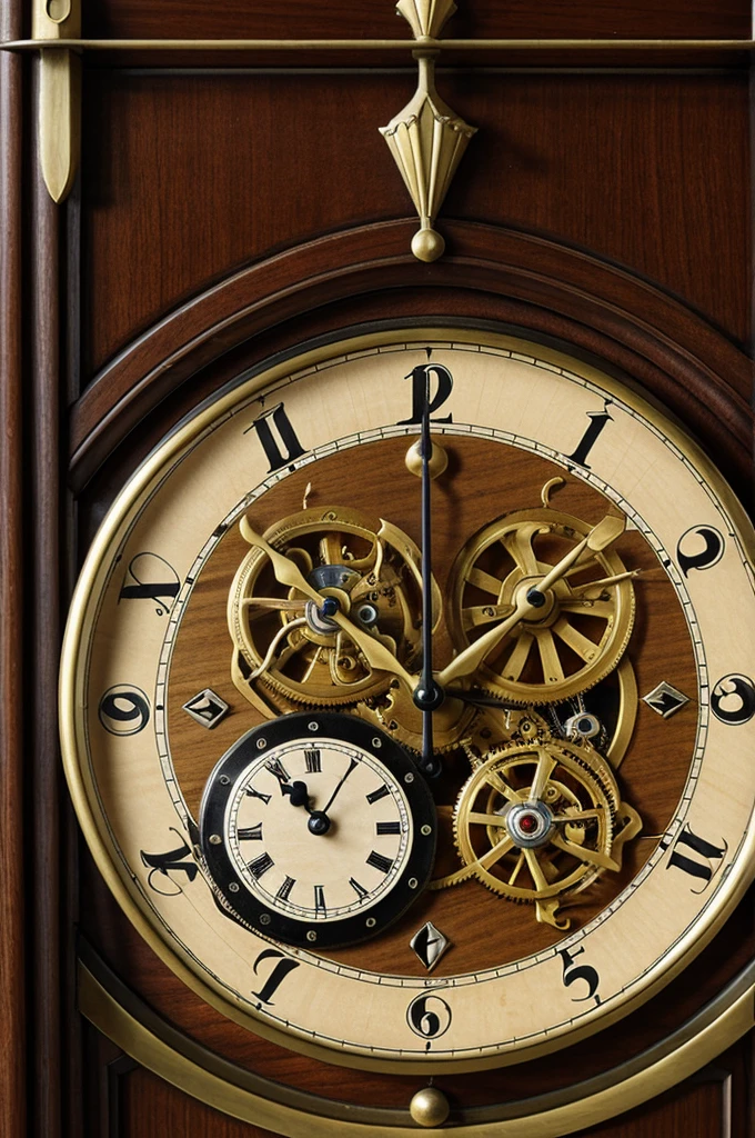 On the wood of an antique cartoon edition grandfather clock there is a small cartoon edition mouse