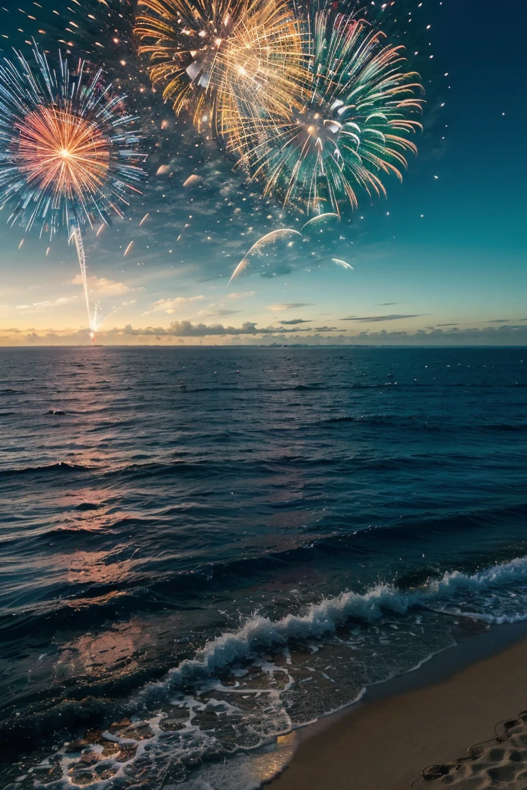 Fireworks over the ocean