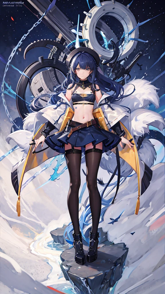 (Mastepiece、highest quality)、(Perfect athletic body:1.2)、(Detailed hair)、Super detailed、Anime Style、whole body、solo、Night Blue Shark Girl、cyberpunk sailor suit、With huge anchor、Scarred Face、Black Hair、Blonde、Wearing sneakers、Standing in the Wilderness、8K High Resolution、White background、whole body、