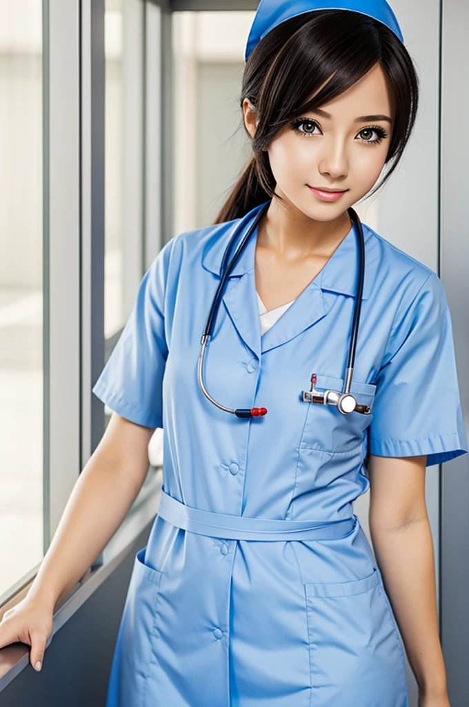 a woman in anime style nurse costume
