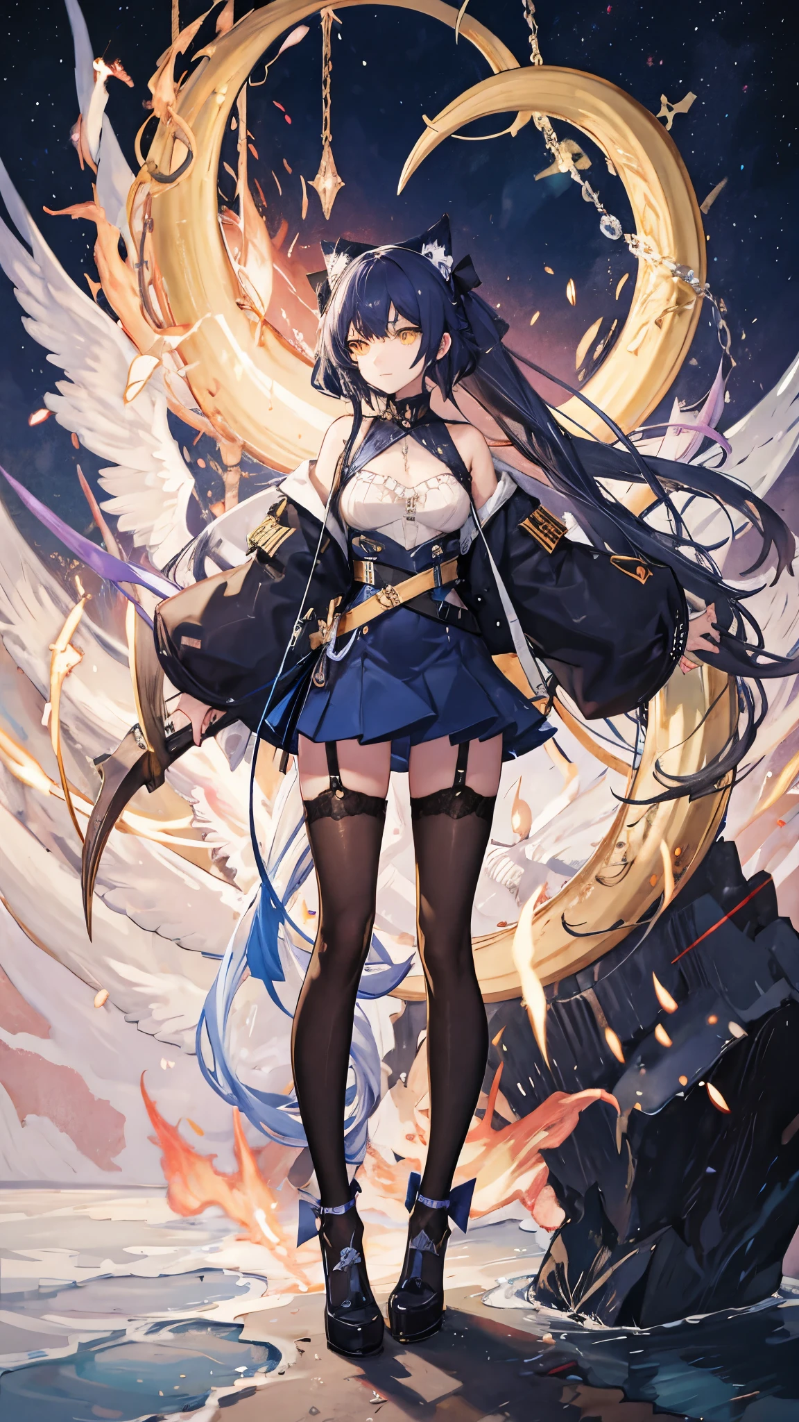 Background: jet black sea, battleship girl, girl, rubble of battleship, black and golden eyes, grey skin, evil smile、(((Black tights)))、Medium breast、(((Brat)))、(戦艦skylark擬人化)(((skylark)) (Perfect hands, Perfect Anatomy),, Anime Girls, best anime 4k, wallpaper, Detailed digital anime art, Detailed anime artワーク, アニメアートwallpaper 4k, アニメアートwallpaper 4k, Detailed anime art, アニメwallpaper 4k, アニメwallpaper 4k, アニメアートwallpaper 8K, 4k アニメwallpaper, 8k high quality detailed art