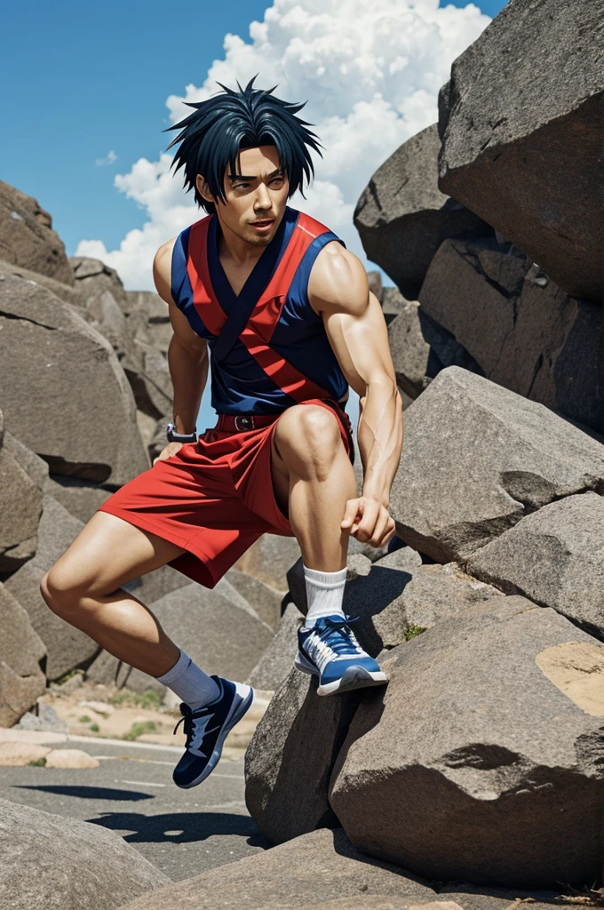 Generate anime-style rock okajima images in different poses