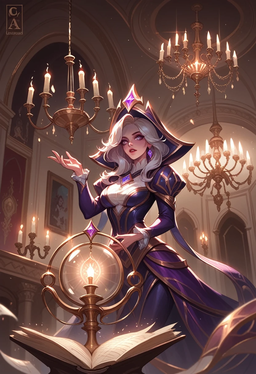 score_9, score_8_up, score_7_up source_cartoon, chandelier, magical chandelier, magical creature, living object, living chandelier, cartoon effects, magic effects, league of legends art style, magic, no humans.