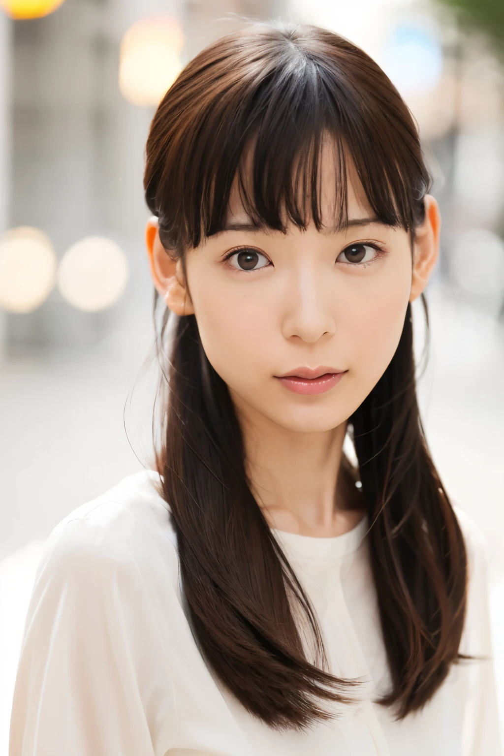 (High reality photograph, high resolusion), Skinny Japanese lady, 30 years old, cute face, detailed face, detailed eyes, various hair style, skinny figure, correct body anatomy, ((looking straight ahead)), facing the camera directly, single photo, a photo captured the best moment expressing the beauty and brains, ((with simple background))