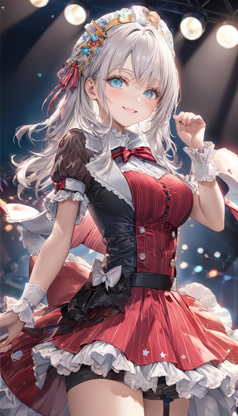hight resolution, top-quality, ​masterpiece, ultra-quality, The ultra-detailliert,  Girl in Halloween costume、a miniskirt、Wearing sweat、full of sweat、On the street at night、White liquid leaks from the crotch、a smile、cum in crotch、Sperm leaks from the crotch、