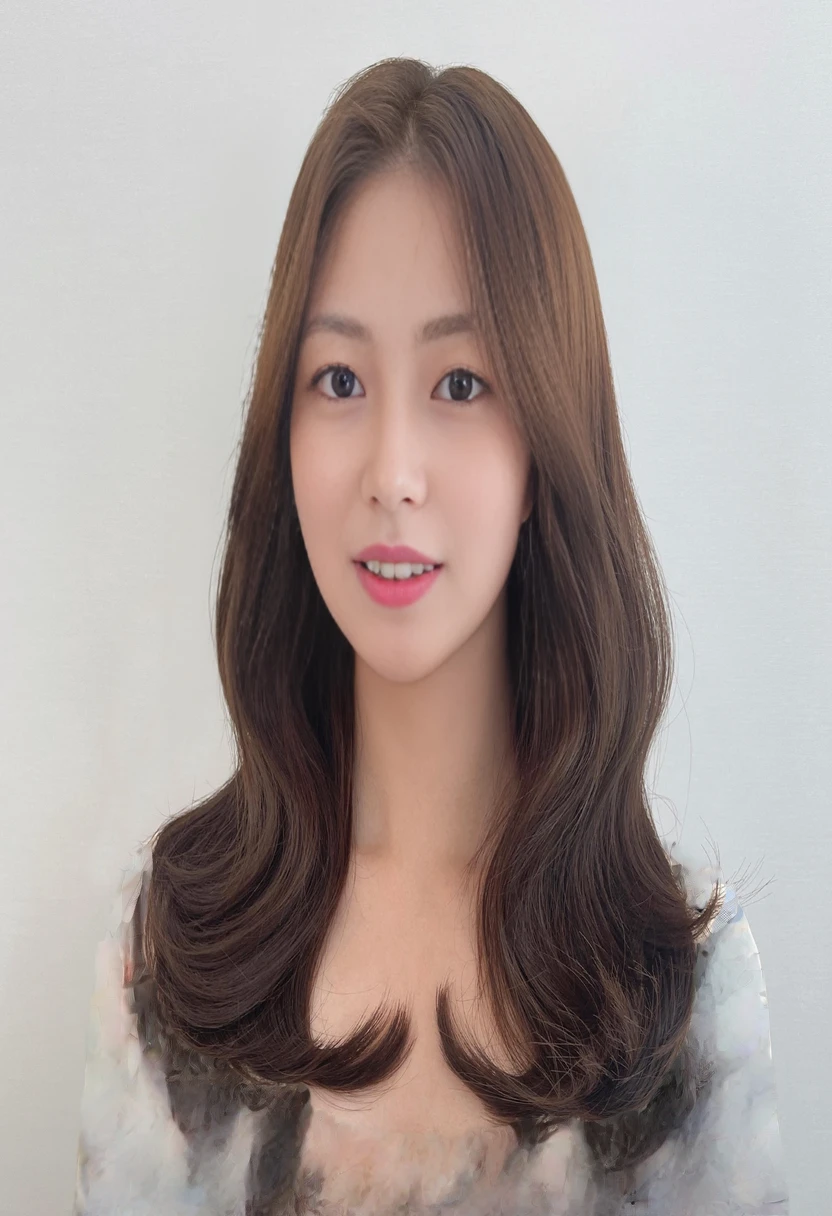 Best Quality, 8k, Masterpiece, (Portrait: 1.3), (photo realistic:1.4), (hyper realistic:1.4), Sharp Focus, looking at viewer, (smoother lighting:1.1), (increase cinematic lighting quality:0.9), realistic lighting, backlighting, light on face, ray trace, (brightening light:1.2), (Increase quality:1.4), sharp detail, (best quality real texture skin:1.4), finely detailed eyes, black_eyes, finely detailed face, 25 year old Korean woman, (white t-shirt:1.4), (Create an image maintaining the original base model hairstyle:1.5)