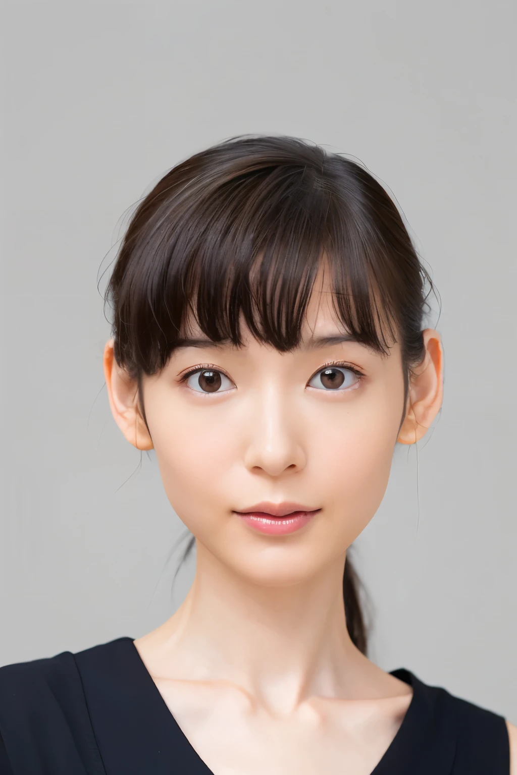 (High reality photograph, high resolusion), Skinny Japanese lady, 30 years old, cute face, detailed face, detailed eyes, various hair style, skinny figure, correct body anatomy, ((looking straight ahead)), facing the camera directly, single photo, a photo captured the best moment expressing the beauty and brains, ((with simple background))