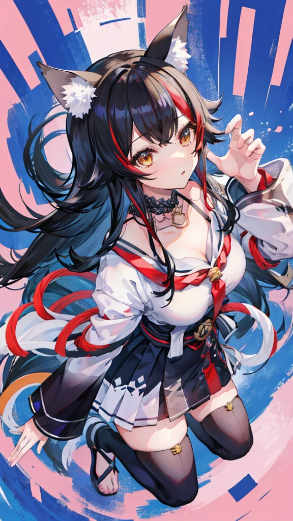 Model pose、Animal ears、Dynamic Pose、Adult women、masterpiece、Highest quality、high resolution、From above、Looking up、Ogami Mio