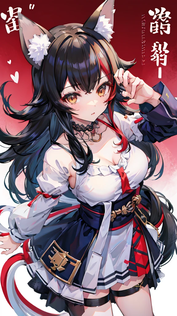(((highest quality, masterpiece,Like Japan cartoons))), (red eyes,samurai girl),black hair,The back of the head is braided,medium breasts,cleavage,side boob,black kimono,broken kimono,Japan have a sword,Yoto Muramasa,closed mouth,1 girl
