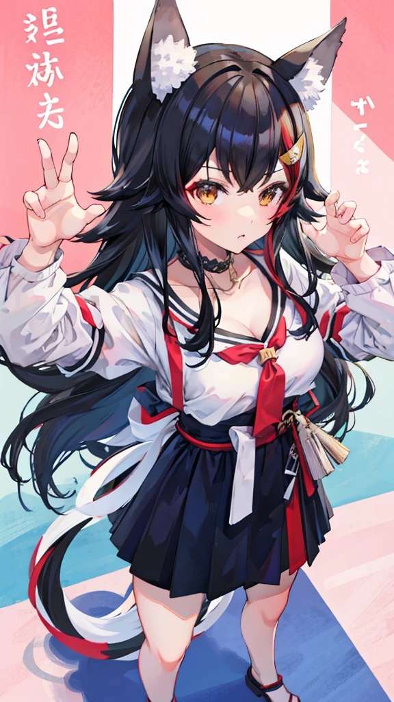 Model pose、Animal ears、Dynamic Pose、Adult women、masterpiece、Highest quality、high resolution、From above、Looking up、Ogami Mio