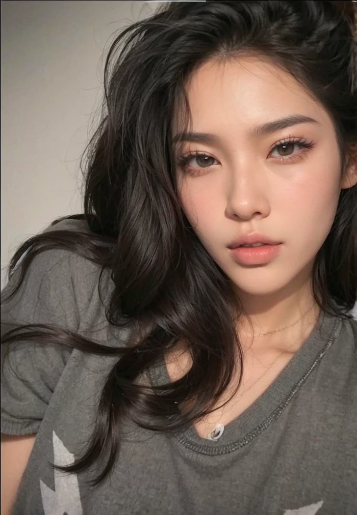 Kizi, korean, Bblack hair, large lips, Youngh