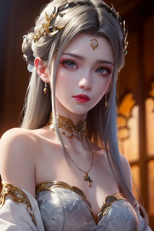 ((best quality)), ((masterpiece)), (detailed), humanoid, rainbow colored kitsune, crystal crown, light purple hair, light purple fox ears, crystallized foxtails, crystal face markings