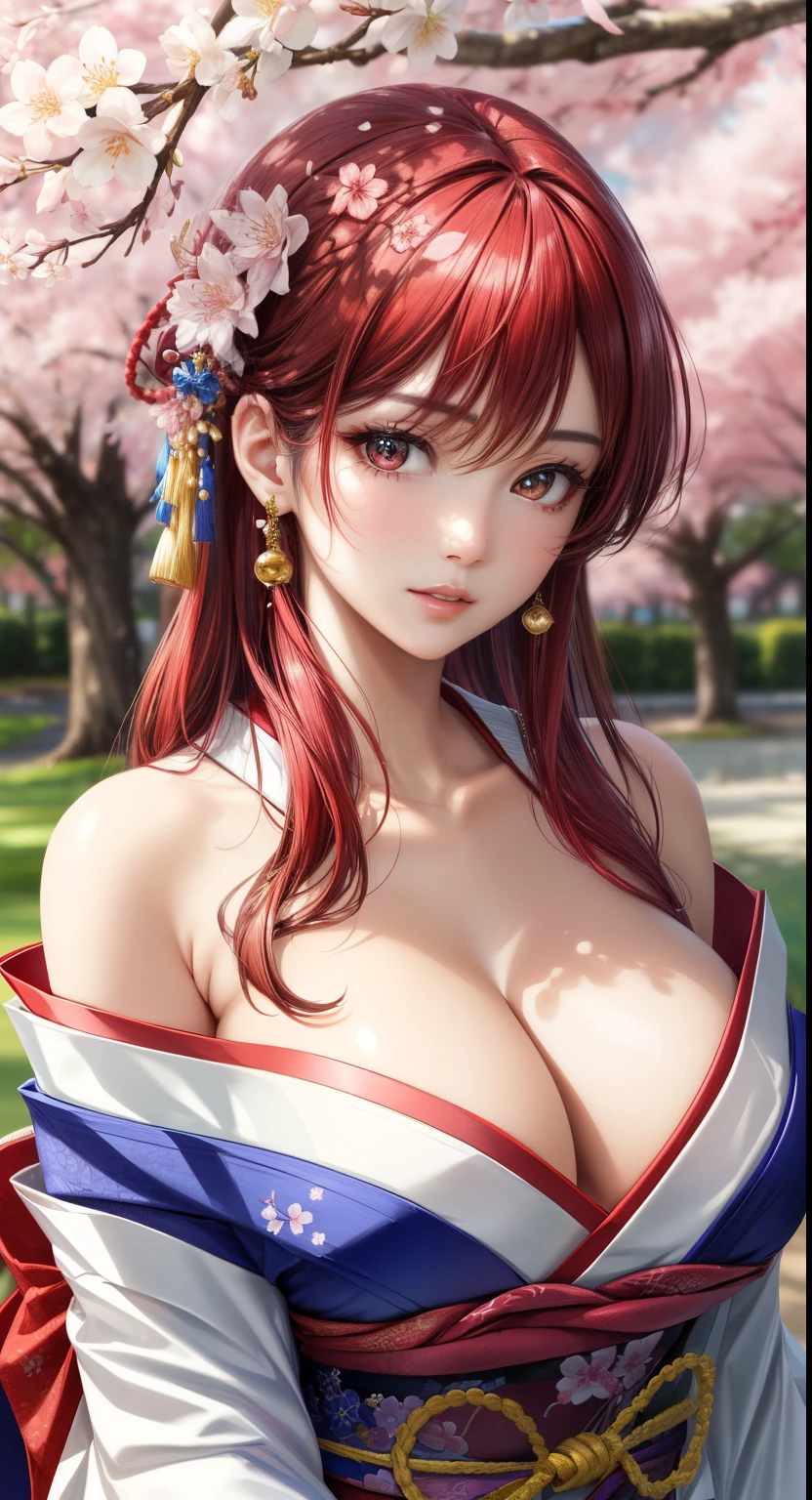 (photorealistic:1.8, highest quality:1.8,8K masterpiece:1.8,High resolution,muste piece:1.8,RAW Photos,cinematic lighting),No split screen, (1 android girl:1.3)、Completely naked、full body tattoo、beautiful big breasts、choker、Nipple piercing、kimono、Furisode、beautiful butt,beautiful thighs,plump nipples、Nipples are visible through the costume,cameltoe,Body painting with a pop design drawn all over the body、pop art design、cutting edge fashion、conceptual art、(Beautiful shining red, blue and white hair:1.5)、Impassive