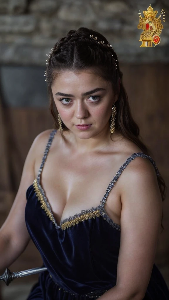 Foto RAW, Arya Stark, Stunning Beauty, Ravishing, Enchantress, Extremely gorgeous lady, Arya Stark PLAYED BY MAISIE WILLIAMS, Queen Arya Stark, she a mature woman now, milf, sexy mediaeval battle dress, gladiator woman, body, 40 years old Woman, Roman slave dress, cotton dress, busty mediaeval costumes, body revealing costumes, perky breast, big natural breast, erotic costumes, lusty physique, seductive figure can capture every people's attention, Game of thrones costumes, revealing captivating figure, Mediaeval costumes, revealing clothes, A tomboy, she would rather fence than dance, warrior queen , game of thrones screen caps, Game of Thrones Series, (pele altamente detalhada: 1.2), 8k UHD, DSLR, soft-lighting, alta qualidade, grain of film, Fujifilm XT3, flawless picture, highly detailed, detailed Beauty, intricate, 32k, sharp picture,