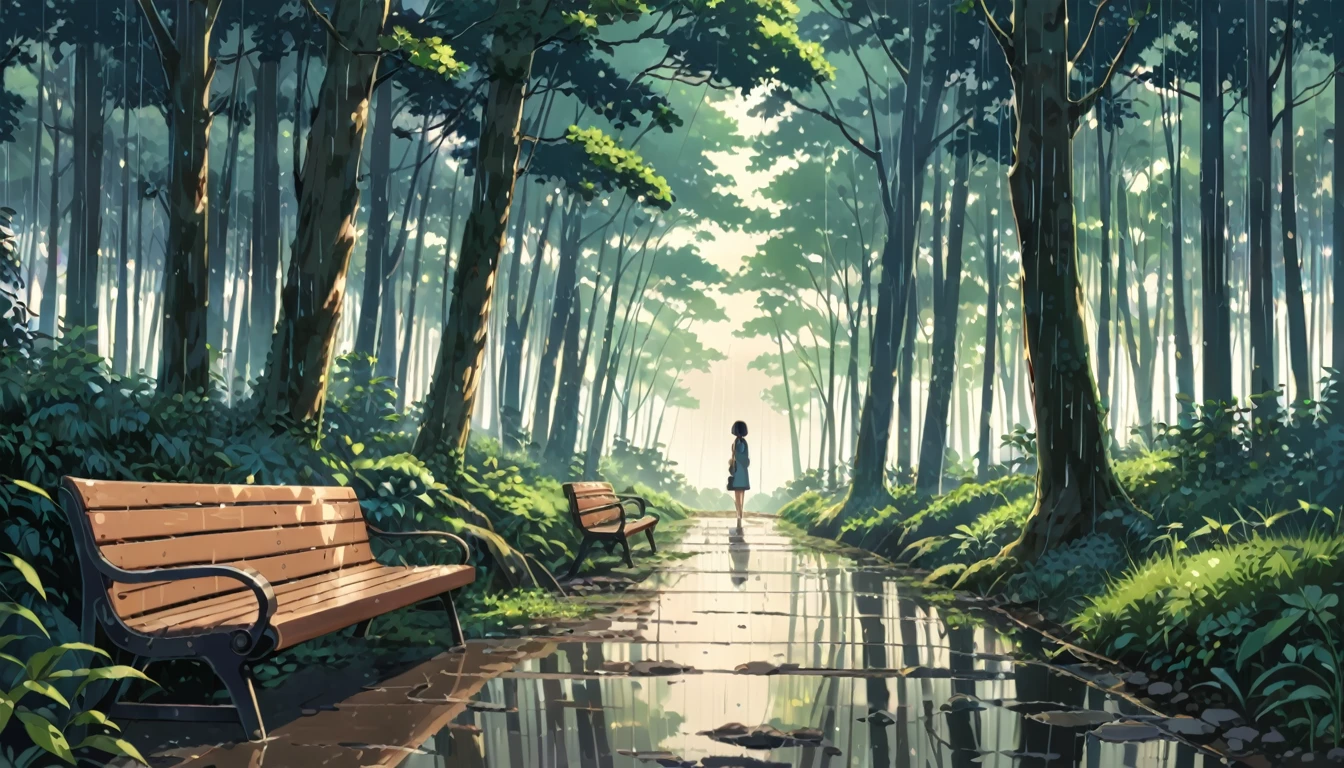 ((Anime: 1.4, Illustration)), (Masterpiece, Top Quality, Best Quality), (Ultra-Detailed, Absolutely Resolution), ((16k, HIGH RES)) (Rain, Forest, Bench, Sky After Rain), ( Anime: 1.4, Illustration)), (Masterpiece, Top Quality, Best Quality), (Ultra-Detailed, Absolutely Resolution). Ak {Lofi Art, Style of Laurie Greasley, Style of Makoto Shinkai, Anime Aesthetic}, BREAK {(Produces IMAGES WITH ITH INFORMATION THAN 40 Million Pixels with Cinematic-Like Detailed Textures S Hot on a Sony slur).}