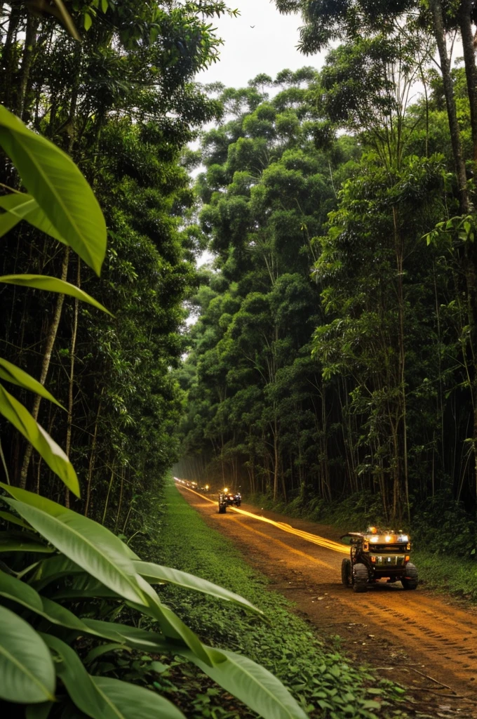 Firefly insects fly in the rubber plantation.
