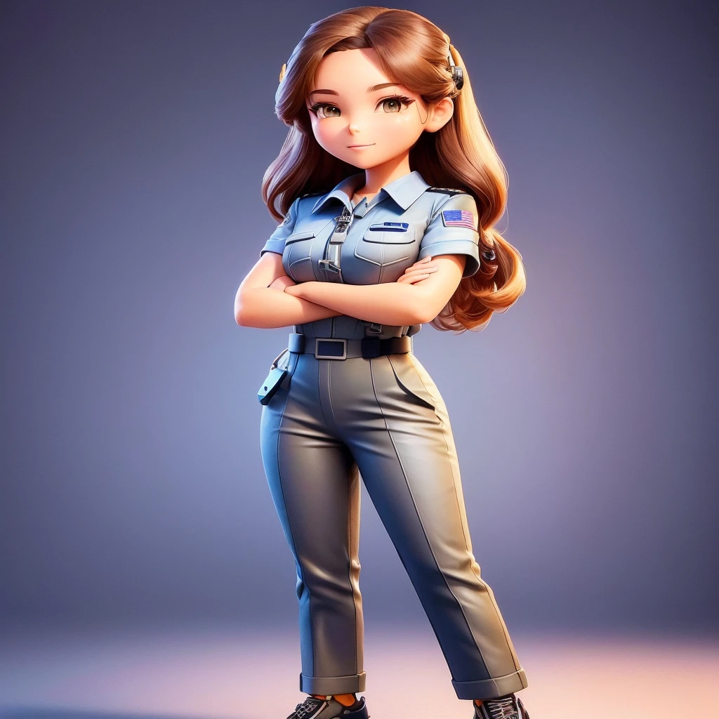 a cartoon girl in uniform posing for a photo, cute Pilot girl, Pilot girl, promotional rendering, official character art, portrait of cute Pilot girl, official illustration do personagem, female main character, 3 d render official art, 3d character render, girl wearing uniform, 70's jetfighter Pilot girl, airbrush rendering, official illustration, pilot outfit, 3d character