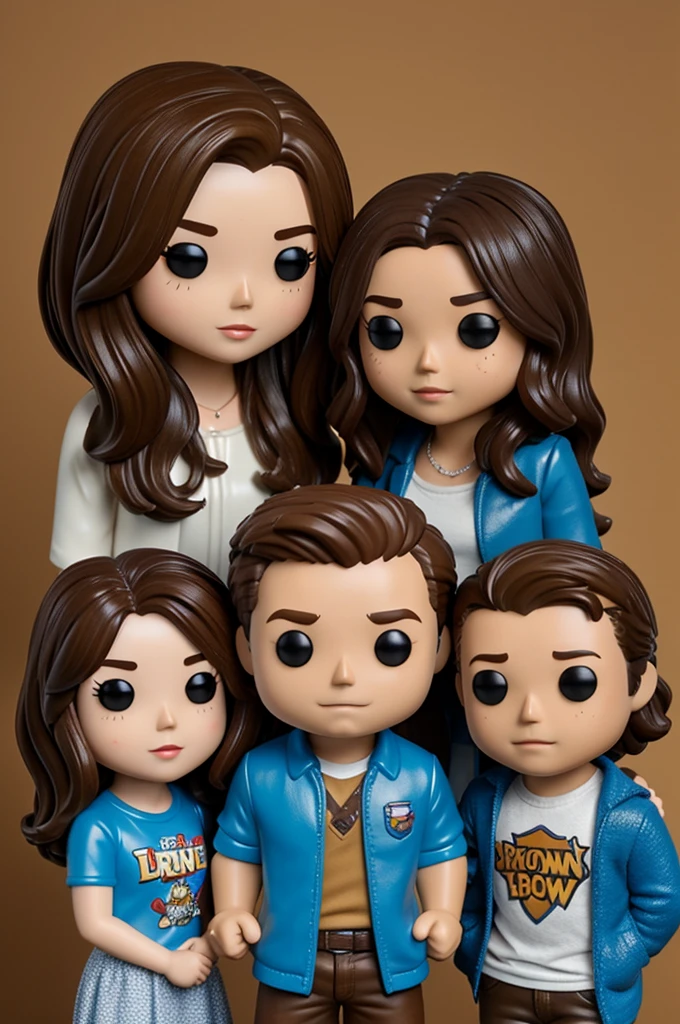 Funko pop young couple and boy with brown hair and light brown hair woman 
