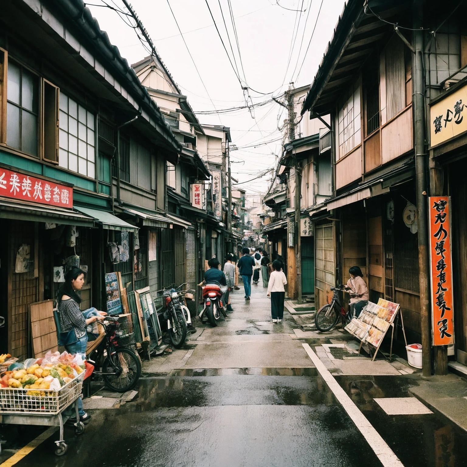 
(masterpiece: 1.2, highest quality), snap shot, Japan's poor neighborhoods, Good old Japanese townscape、Poor conditions, (Dirty middle-aged)、Dirty and old store、Showa Retro、Playing with friends on the street、Have fun eating and drinking with friends,