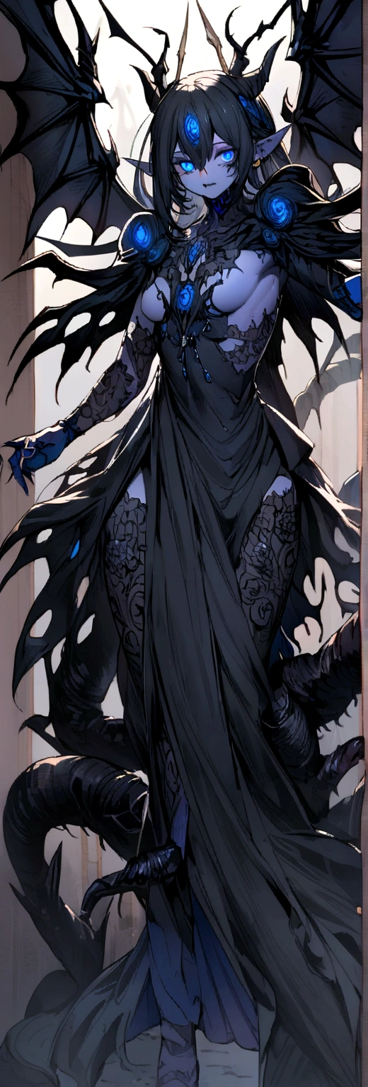 A terrifying demon with black color and blue eyes