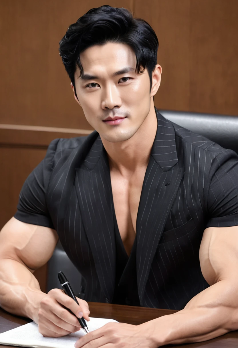 Korean, 31 years old, muscular, handsome, straight black hair, rich, handsome, judge.