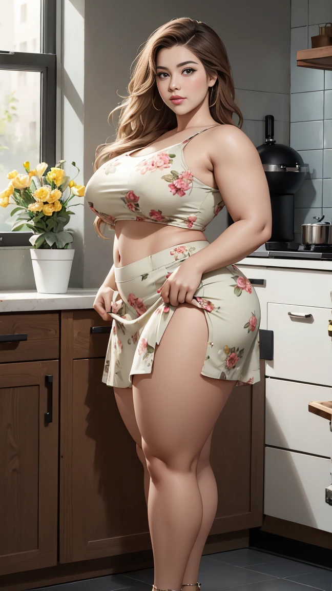 big boss exposet, big boss exposet, big boss exposet, big boss exposet, big boss exposet, big boss exposet, big boss exposet, big boss exposet, big boss exposet, big boss exposet, big boss exposet, big boss exposet, big boss exposet, big boss exposet? she has a thick body, juicy curves, she has a thick juicy ass, she has large natural saggy breasts, hard juicy nipples, belly with beautiful stretch marks, upright, cute expressions, sweet face, fleshy lips, light brown eyes, light brown skin colour, she has long wavy platinum chocolate hair flowing naturally down her shoulders, She is wearing a floral print skirt and crop top set, very elegant outfit, in a kitchen, noon, cute pose, beautiful realistic eyes, realistic skin textures, realistic hair textures, realistic body textures, human realistic texture, realistic lighting textures, realistic shadow texture, 4K resolution, full body picture, background aesthetic, big boss exposet, big boss exposet, big boss exposet, pussy exposet