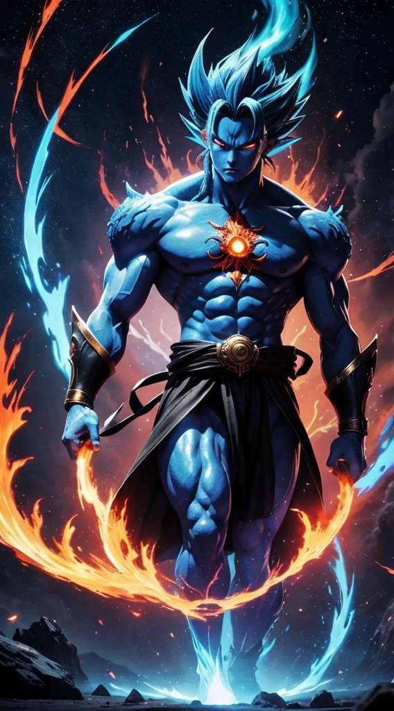 Get ready for a visual feast with the Blue Vageta God, a being with a handsome face and piercing red eyes. In his transformed state, he radiates extreme instinct and power, making for an epic anime about this energy man. Watch as he controls fire and lava in stunning anime artwork that will leave you in awe. This concept art is straight out of the Dragon Ball Universe, with a manga-style 8k wallpaper that will transport you to another dimension. Prepare to be amazed by this detailed digital anime art, showcasing the ultimate fusion of style and power.