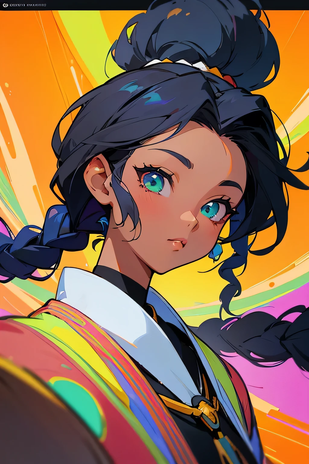 a drawing of a woman with a braid in her hair, stunning art style, Retrato de RossDraws, :: rossdraws, rossdraws | afrofuturism, Ross Draws 1. 0, anime manga black girl, vibrant rossdraws cartoon, Ross Draws 2. 0, in digital illustration style, Ross Draws 2. 5, trends in art, pintura digital rossdraws