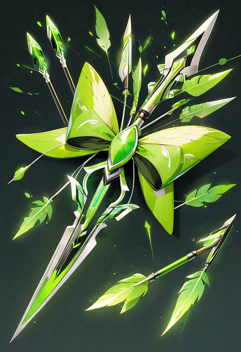 a leaf green high tech bow that has several elemental arrows