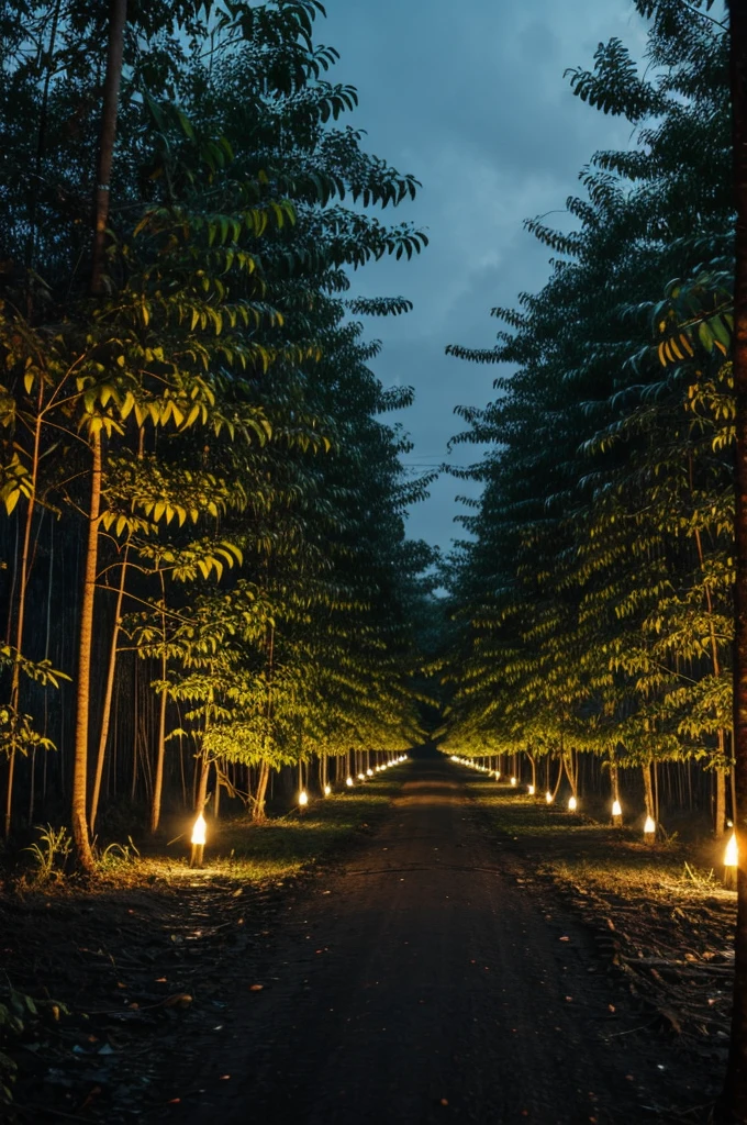 Rubber plantation at night, rubber tapping