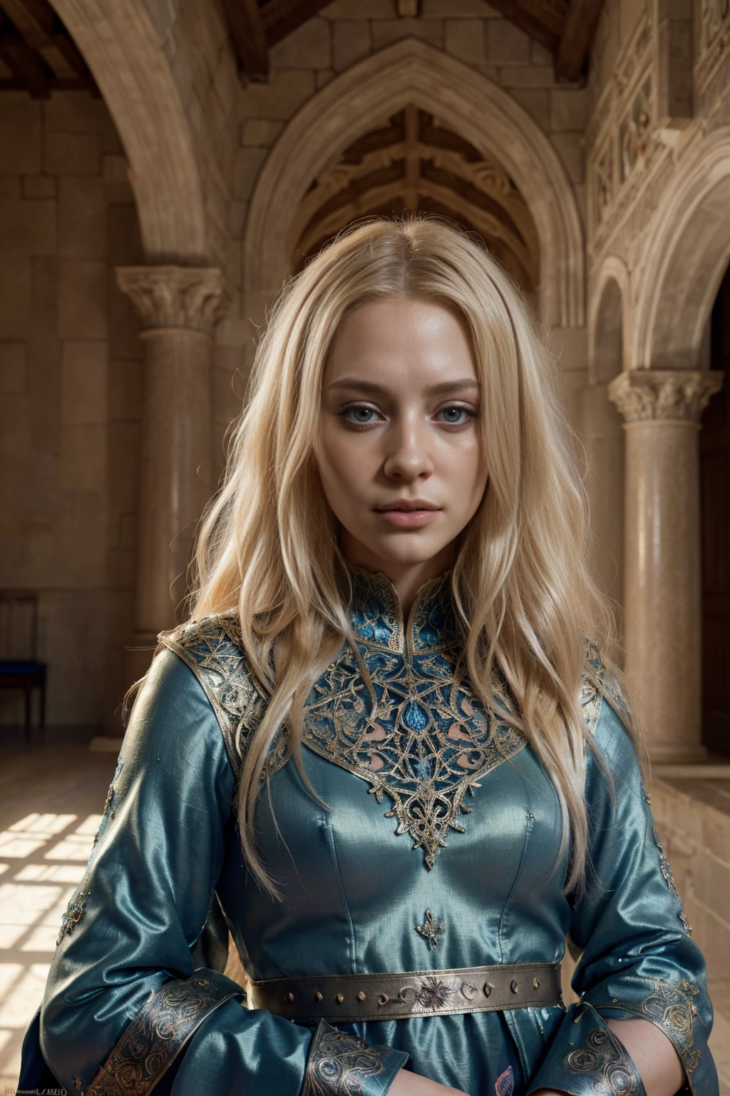 detailed portrait of a beautiful blonde medieval woman, nude, inside her castle, highly detailed face and eyes, intricate details, cinematic lighting, dramatic shadows, vibrant colors, digital art, concept art, fantasy art, masterpiece, (best quality, 4k, 8k, highres, masterpiece:1.2), ultra-detailed, (realistic, photorealistic, photo-realistic:1.37), HDR, UHD, extreme detail description, professional, vivid colors, dramatic lighting, fantasy, medieval, castle interior, blonde hair, pale skin, sensual, mystical, magical, cinematic composition