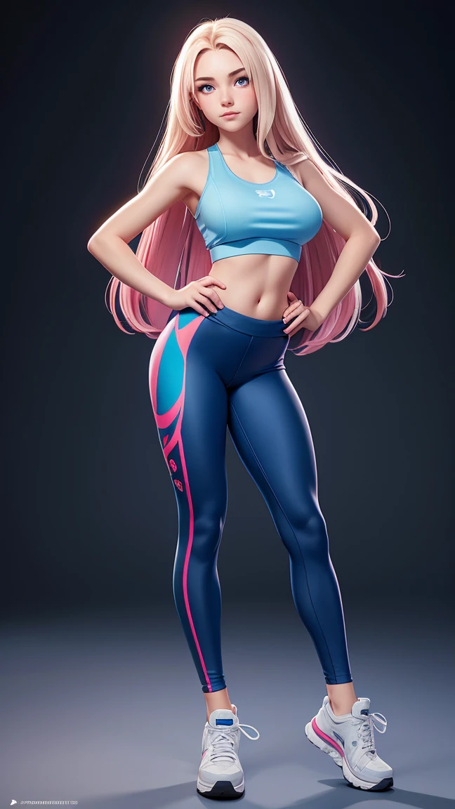 realistic photography, 16yo girl, long hair, her eyes are sweet and vibrant, her face symmetrical, pale skin, big bust, tank top, leggins, soft torch luminosity on the face by REMBRADT, Adobe Illustration, Trending on Artstation, 8K, hd, cinematic, masterpiece, magnificent art, best quality, romanticism, wide hips, full body view