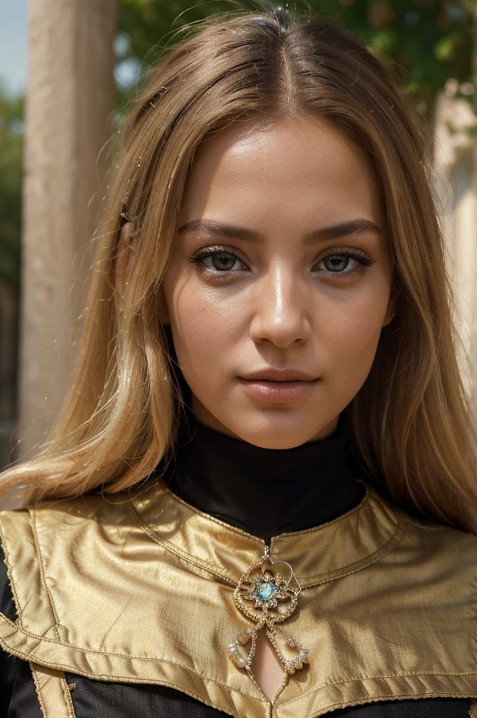 a beautiful blonde woman, beautiful golden blonde hair, detailed eyes, beautiful detailed lips, extremely detailed face, long eyelashes, in the country of Egypt, wearing a long black arab dress which goes to her feet, (best quality,4k,8k,highres,masterpiece:1.2),ultra-detailed,(realistic,photorealistic,photo-realistic:1.37),HDR,UHD,ultra-fine painting,sharp focus,physically-based rendering,extreme detail description,professional,vivid colors,bokeh,portrait, vue sur les pyramides en arrière plan, photo prise par un photographe, le cheveux porter par le vent