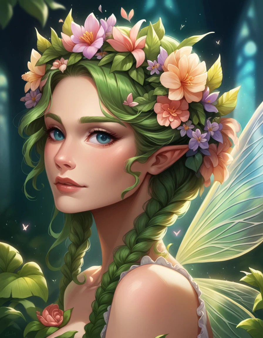 Close-up of a woman wearing a flower crown on her head, Beautiful fairy, Fairy portrait, Fairy portrait, Beautiful digital artwork, Beautiful fantasy art portrait, Beautiful fantasy art, Beautiful digital art, Beautiful fairy, Fantasy art style, Beautiful fairys, beautiful fantasy portrait, Amazing digital art, Digital fantasy art ), Fantasy Art Behance