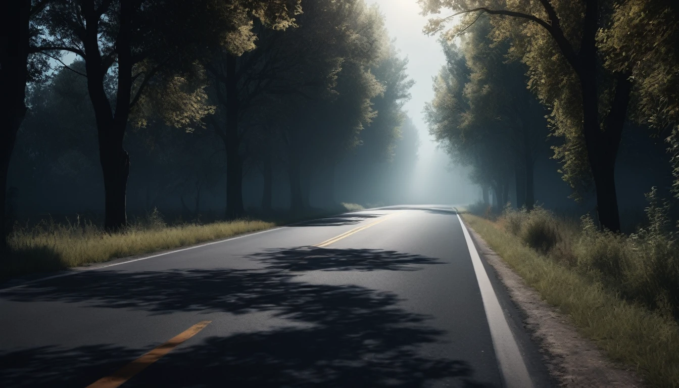 a haunting shadowy image standing on the side of the road, PICTURE REALISTIC, high resolution, 8K