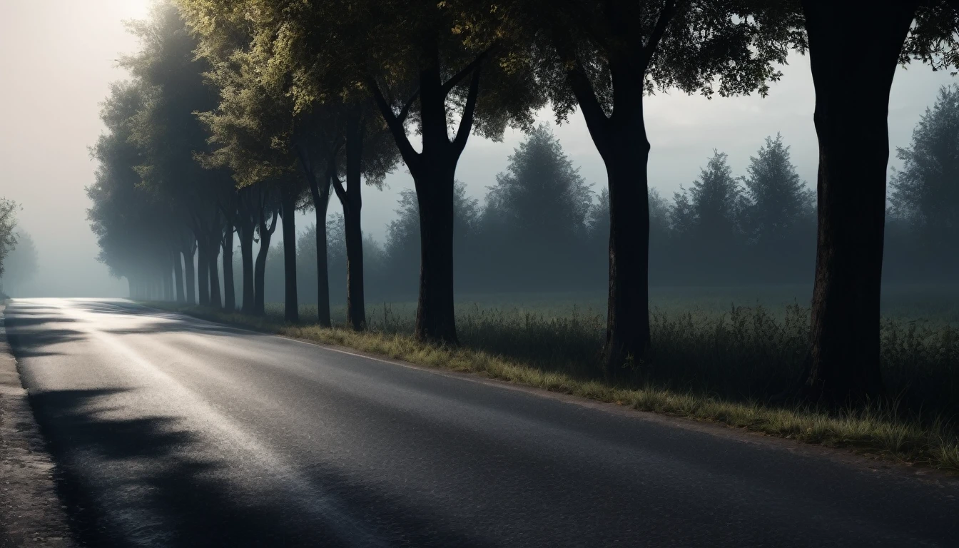   a haunting shadowy image standing on the side of the road,  PICTURE REALISTIC, high resolution, 8K 