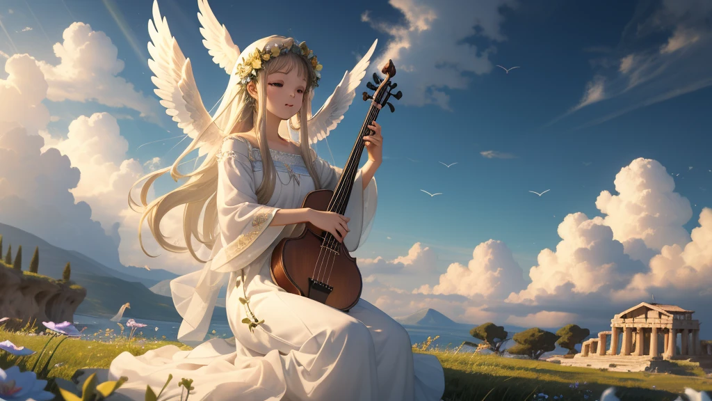 最high quality、high quality、A clear and pretty face、Heaven, Sanctuary, Paradise、Greek God々、Heavenly Grassland、Long dress、Full of light、Mysterious、Little angels around God playing instruments、雲の中にGreek God殿、You can see the sea of clouds