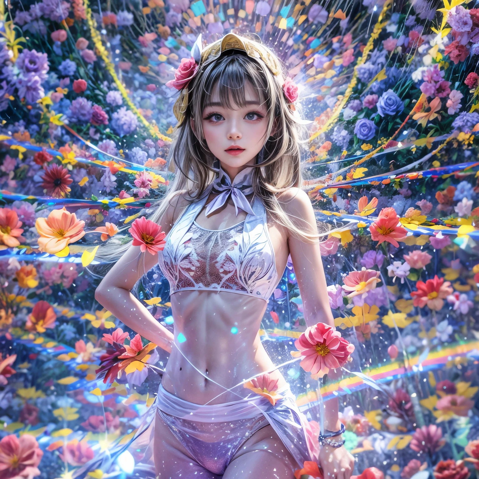 BloodRed, White in Pearly RainbowColors,ExtremelyDetailed(ProfessionalPhoto of Girl Floating in the Sky:1.37)ZoomLayer{Stunning|Mystic|GodRays|Haze}, (280th floor infinity pool:1.07) Tallest building in the urban forest. (Masterpiece 8K TopQuality:1.2)(ExtremelyDetailed NOGIZAKA face:1.37) ElaboratePupil with (SparklingHighlights:1.28) DoubleEyelids with Voluminous LongEyelashes PUNIPUNI RosyCheeks (Joyful Expressions LifeLike Rendering) MotionBlur  BREAK  (Acutance:0.77) PUNIPUNI Radiant Impeccable PearlSkin with Transparency White(Skinny SchoolSwimwear) {(HiddenHand)|((Corrected BabyLike Hand))} Whole Body Proportions and all limbs are Anatomically Accurate, {Carnation|Tulips|(Rose)} [FlowerWreath WrappedBody Full of Flowers Covering girl's body] {((Dazzling RainbowColorHorizon))|ColorfulSky|ColoredClouds|(Starly Particles)}(extra limbs:-1.4)(Not Detailed Face:-1.37)(Not Detailed Hand:-1.28)