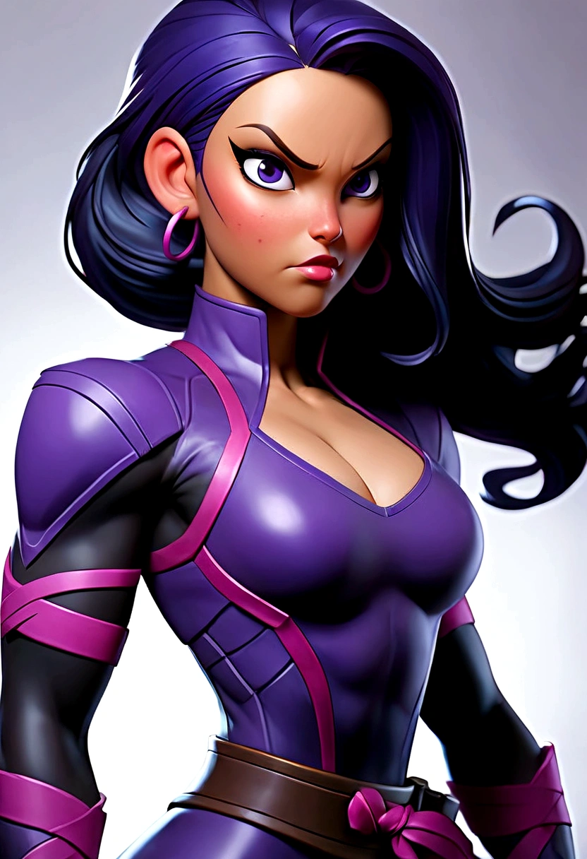 Arafed woman with big  with abs muscle viens dressed in latex holding a sword and a sword., psychopath, PSYLOCKE de los x men, PSYLOCKE de los x men, young ninja gaiden portrait, retrato seductor de PSYLOCKE, samira from league of legends, PSYLOCKE de los xmem, PSYLOCKE, cosplay, heroine, PSYLOCKE, black and violet suit blue cat eyes and smile at camera
