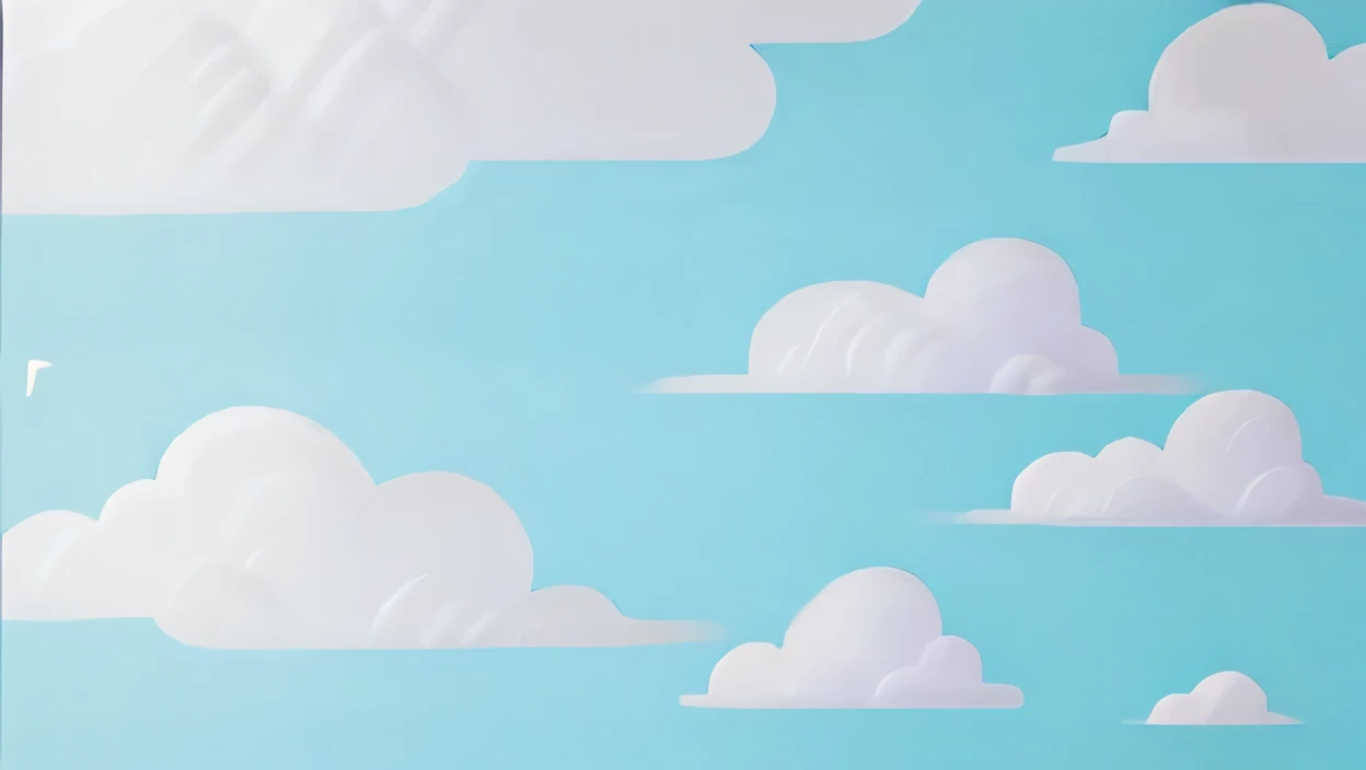 wall-paper, pastel blue background color, full of white clouds scattered on the wallpaper, several babies crawling. Free dimension, but drawings in two dimensions.