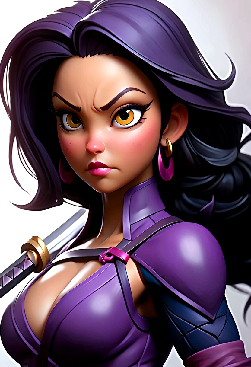 Arafed woman with big with abs muscle viens dressed in latex holding a sword and a sword., psychopath, PSYLOCKE de los x men, PSYLOCKE de los x men, young ninja gaiden portrait, retrato seductor de PSYLOCKE, samira from league of legends, PSYLOCKE de los xmem, PSYLOCKE, cosplay, heroine, PSYLOCKE, black and violet suit hazel yellow cat eyes. every smile at camera
