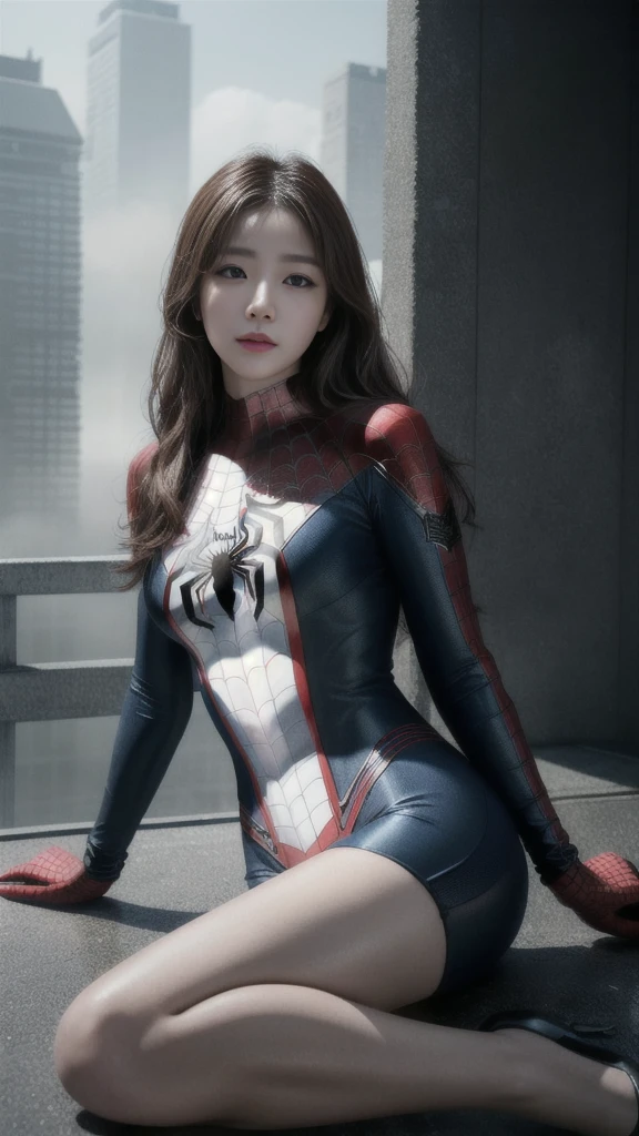 (1 woman:1.3), alone, (((Very detailed face)))), ((very detailed 눈과 얼굴)))), beautiful 디테일의 눈, body parts__, official art, Unified 8k Wallpapers, very detailed, beautiful and beautiful, beautiful, masterpiece, best quality, original, masterpiece, very nice photo, best quality, ultra high resolution, realistic realism, sunlight, full body portrait, amazing beauty, dynamic pose, delicate face, lively eyes, (from the front), she wears a spiderman suit, red and black color scheme, spider, very detailed 도시 지붕 배경, rooftop, City View, detailed face, Detailed complex busy background, crummy, Very cool, milk white, very detailed 피부, realistic skin details, visible pores, clear focus, volumetric fog, 8,000 words, dslr, high quality, film grain, fair skin, photo realism, lomography, Future dystopian mega city, transparent