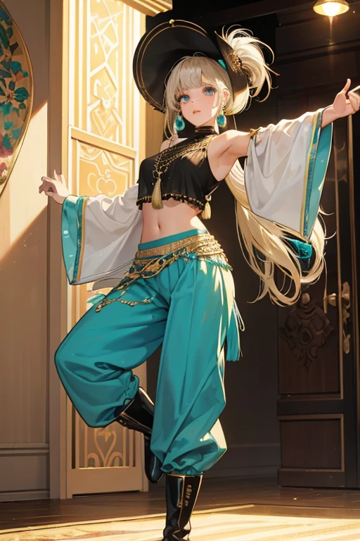 Western Cutie has a light skin tone, teal eyes, and has platinum blonde hair with turquoise highlights. She wears a black fringed top and fringed pants as well. She comes with a Golden hat with gems in the front. She also comes with Golden boots. She also comes with a golden purse, and has black tassel earrings. Western Cutie is all about dancing her heart out on the dance floor in her own trendy style. SPARKLE; GLITTER