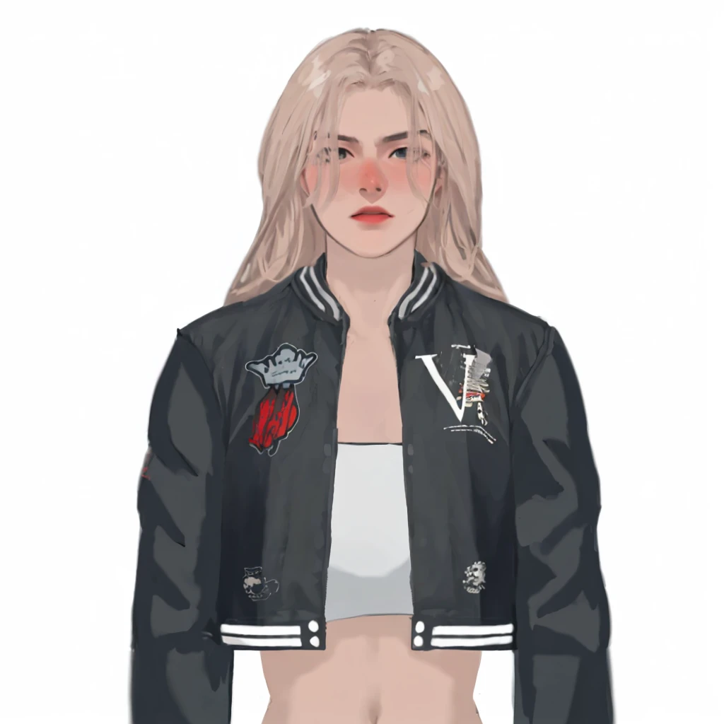 (masterpiece:1.2, best quality), (1girl, solo, upper body:1.2),flat face,Hair: buzz cut, Clothing: oversized, distressed denim jacket with patches and pins, paired with black skinny jeans and combat boots, Hanging out in an underground music venue or street art exhibit