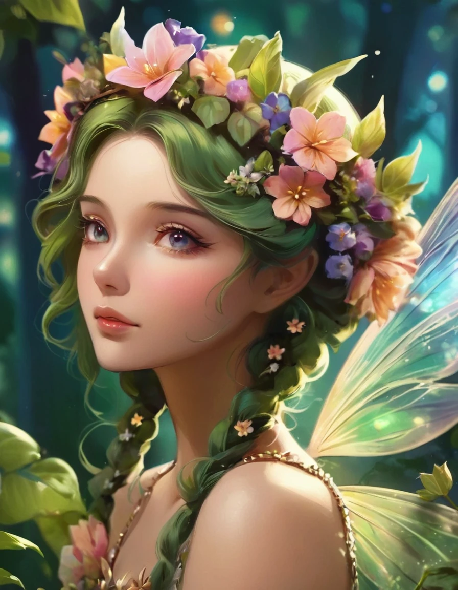 Close-up of a woman wearing a flower crown on her head, Beautiful fairy, Fairy portrait, Fairy portrait, Beautiful digital artwork, Beautiful fantasy art portrait, Beautiful fantasy art, Beautiful digital art, Beautiful fairy, Fantasy art style, Beautiful fairys, beautiful fantasy portrait, Amazing digital art, Digital fantasy art ), Fantasy Art Behance