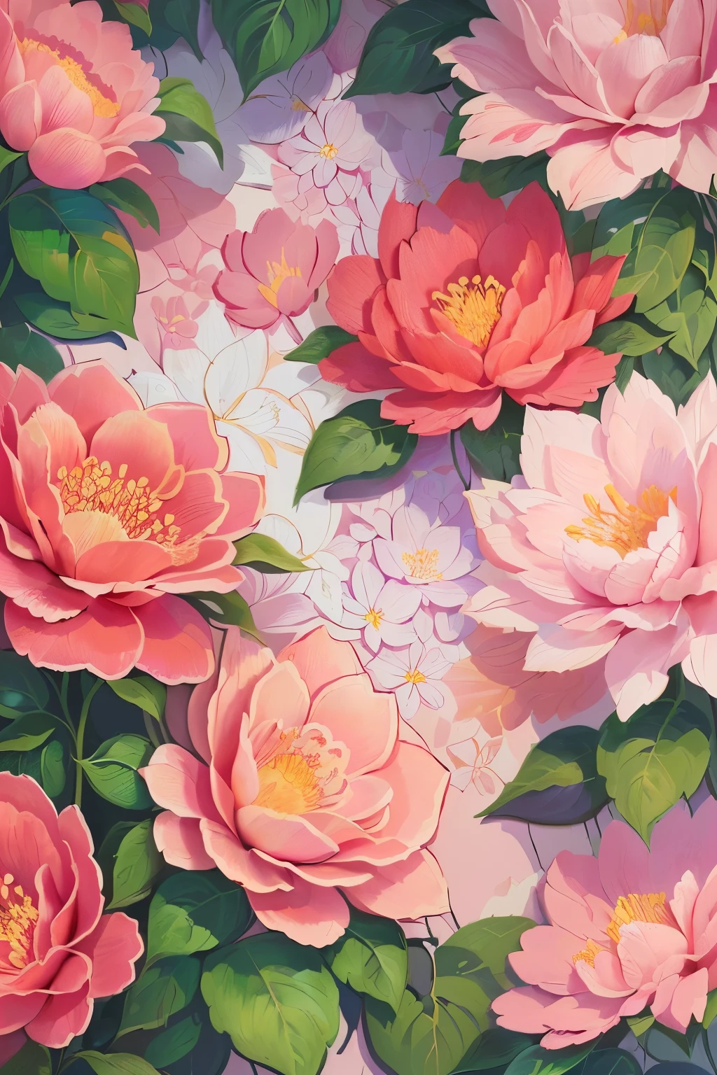 there are many pink flowers that are on a wall, flowery wallpaper, highly detailed digital painting, digital painting highly detailed, a beautiful artwork illustration, beautiful digital painting, in style of digital illustration, beautiful large flowers, very detailed digital painting, floral painted backdrop, high detail digital painting, full color illustration, detailed digital painting, flower background, highly detailed digital artwork
