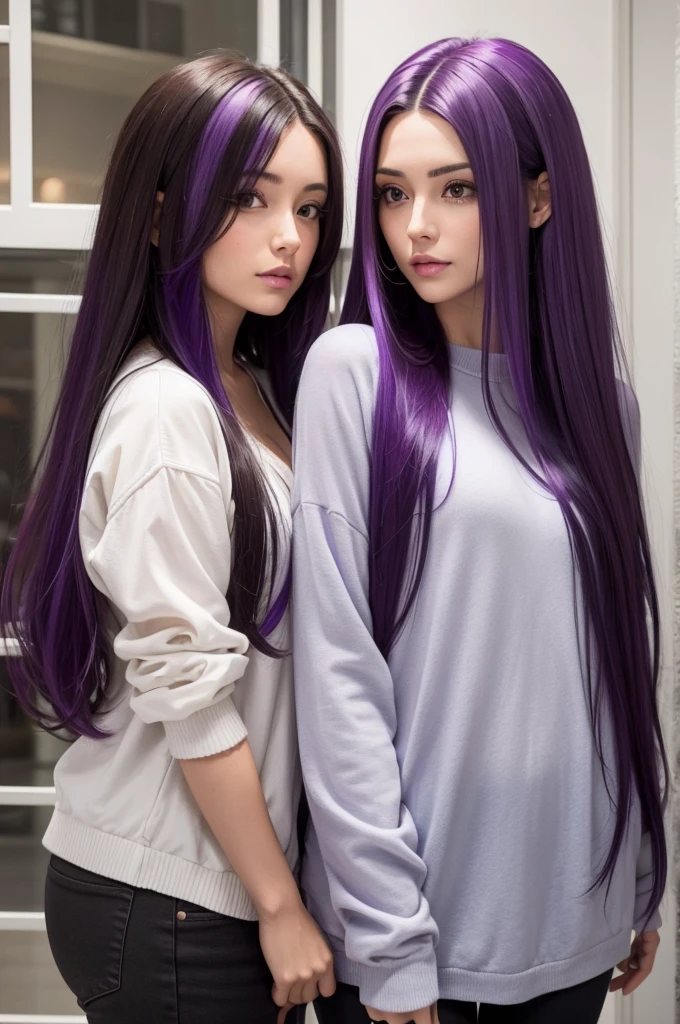 brunette with purple hair Hair with black roots and purple length Brazilian brunette