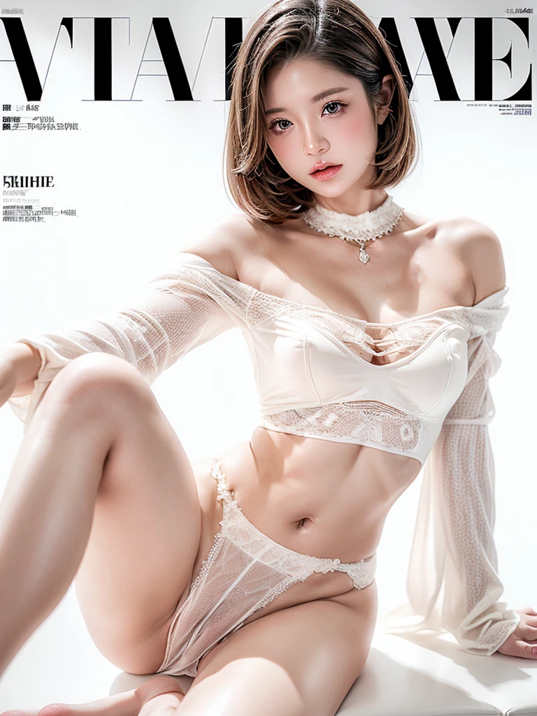 (((White Background 2.0)))、((High key portrait 1.3))、Professional Lighting、(((Professional Lighting 1.5)))、(Translucent skin texture))、Beautiful Skin、Fair skin、(((Whitening 1.5)))、((White off-shoulder dress 1.5))、(((High leg underwear 1.5)))、Slim body type、(((ファッションMagazine Cover 1.5)))、(((Magazine Cover 1.5)))、