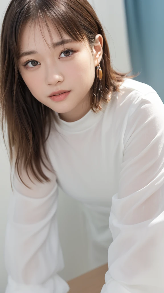 (((smile、Focus on the eyes:1.1、Extremely detailed:1.22、Ultra-high resolution、masterpiece:1.45、Highest quality)))、((((Whole body expression:1.68、camisole、Leaning forward、One person))))、long, straight black hair、So that every single hair is clearly visible、The subtle color changes of hair depending on how the light hits it、 Skin has a natural glow、Fine skin texture、Representing the fine details of pores:1.25、Details of the light redness on the forehead and cheeks、(((Eyes with fine iris details、The eyes depict color gradations and patterns.、Long, natural-looking eyelashes, each and every one visible、Well-groomed eyebrows、眉毛のindivual々The hair is clearly visible、Light reflecting off into the eye、The light in the eyes creates small highlights)))、The nose is delicate、Fine detail on the nostrils、Lips are plump and naturally pink、Depicts the fine lines and soft curves of the lips、lips are shiny and、The gloss on your lips accentuates their shape.、(((Detailed depiction of lip texture、Particular attention to the depiction of light and shadow、Soft natural light gently illuminates the face from the front、A faint glow on the forehead、A slight shine on the nose、A slight glow on the cheeks、Shadows are cast softly along the contours of the face、Accentuate the sides of your cheekbones、Accentuate the sides of the jawline、Emphasize the sides of the nose、The gloss on her lips reflects the light faintly、Lips emphasize the plump texture、The shadow of the hair gives depth and dimension、indivual々The hair shines in the light、